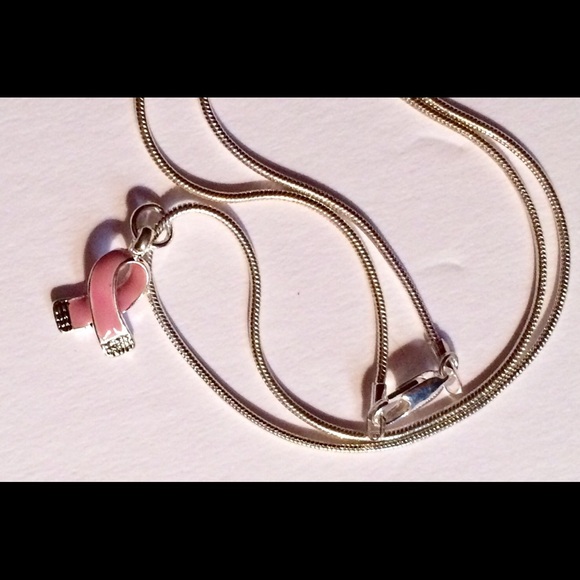 Support Breast Cancer Research- 17 inch chain tiny Breast Cancer 1/2" charm - Picture 7 of 8